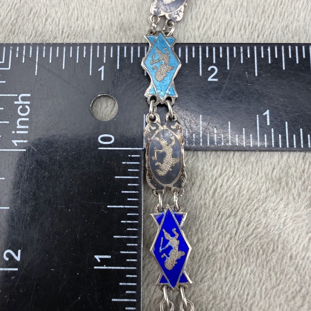 Vintage Siam Sterling Silver Bracelet Multicolor Enamel 6.5" - Picture 3 of 11